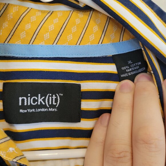 Vintage Y2K nick(it) Funky Striped Embroidered Sun Shirt High Collar Maximalist - Picture 2 of 4